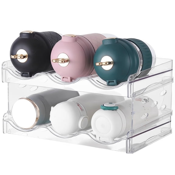 Duety 2Pcs Water Bottle Organizer Stackable Bottle Storage Holder Clear Water Cup Holder Plastic Wine Drink Organizer Rack Anti-Slip Travel Mug Storage Holder for Kitchen Fridge Pantry