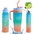 thumbnail image 1 of Duety 3Pcs Water Bottles with Markings Motivational Drinking Water Bottles with Handle Potable Vibrant Color Sports Drinks Bottle Food Grade Water Bottle Set 260ml/700ml/1200ml for Outdoor Gym School, 1 of 7