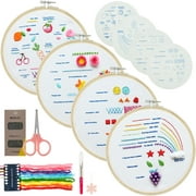 Duety 4Pcs Embroidery Starter Kit for Beginners Adults Colorful Patterns Embroidery Stitch Kit Ergonomic Embroidery Stitch Practice Kit with Embroidery Hoop Scissors Thread Needles for Craft