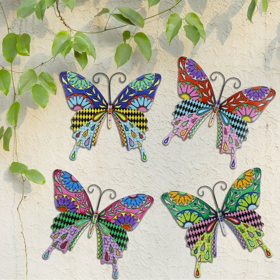 Duety 4Pcs Metal Butterfly Wall Decor 3D Exquisite Butterfly Wall Art Hanging Butterfly Wall Sculptures Colorful Butterfly Wall Art Decorations for Living Room Bedroom Bathroom Office