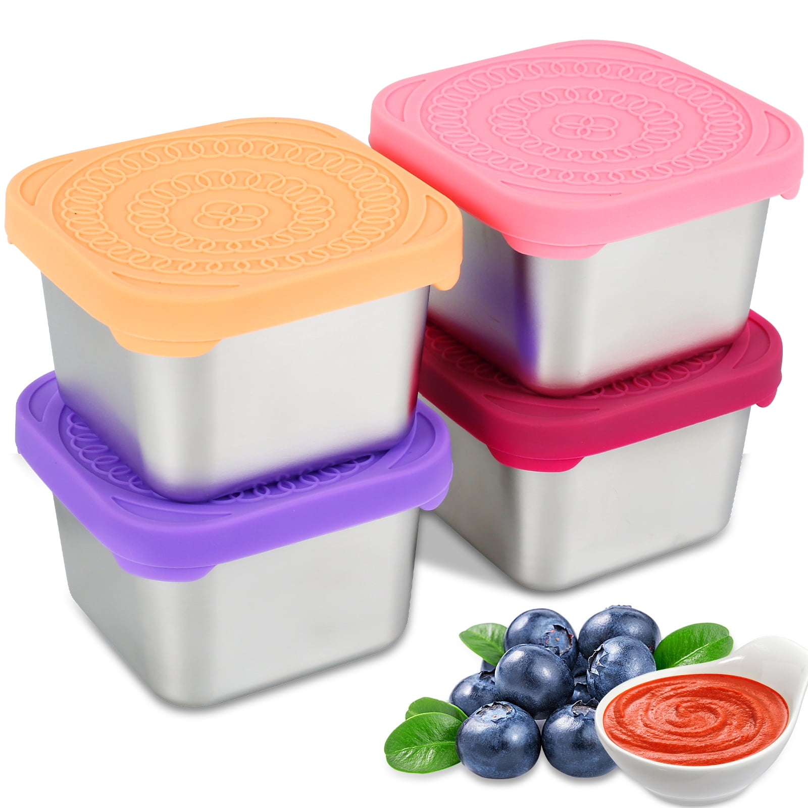Duety 4Pcs Stainless Steel Snack Containers with Silicone Lids 6oz