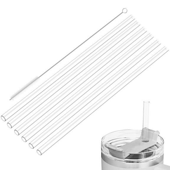 Duety 6pcs Reusable Replacement Straws Flexible Plastic Straw with Cleaning Brush 11.85 Inch Long Drinking Straws BPA Free Clear Straw for Water Bottle Travel Tumblers
