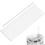 Duety 6pcs Reusable Replacement Straws Flexible Plastic Straw with Cleaning Brush 11.85 Inch Long Drinking Straws BPA Free Clear Straw for Water Bottle Travel Tumblers