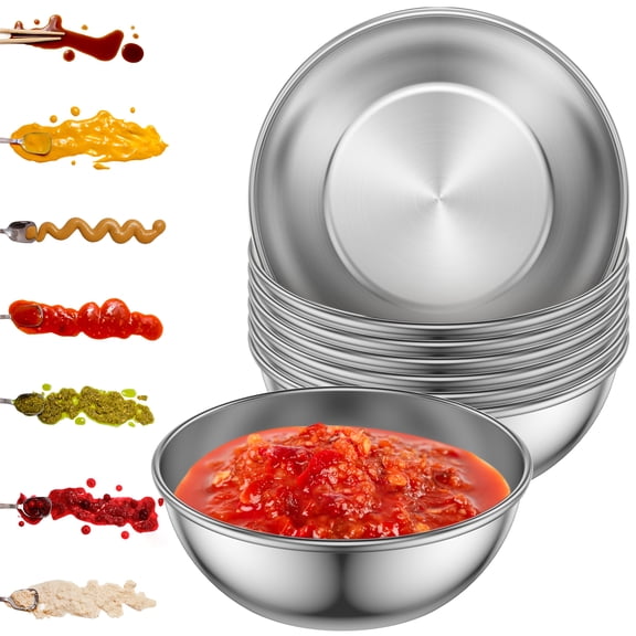 Duety 8Pcs Sauce Dishes 304 Stainless Steel Sauce Bowls Sushi Dipping Bowls 100ml Small Sauce Cups Round Seasoning Dishes Reusable Seasoning Bowls Dishwasher Safe Condiment Bowls