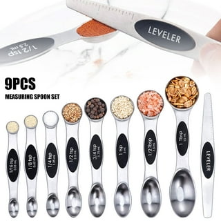 Magnetic Stainless Steel Measuring Spoons - Set of 6 Metal Measurement Spoon  for Dry and Liquid Ingredients - BPA Free Teaspoon and Tablespoon for Home,  Kitchen, Baking, Cooking, I2179 