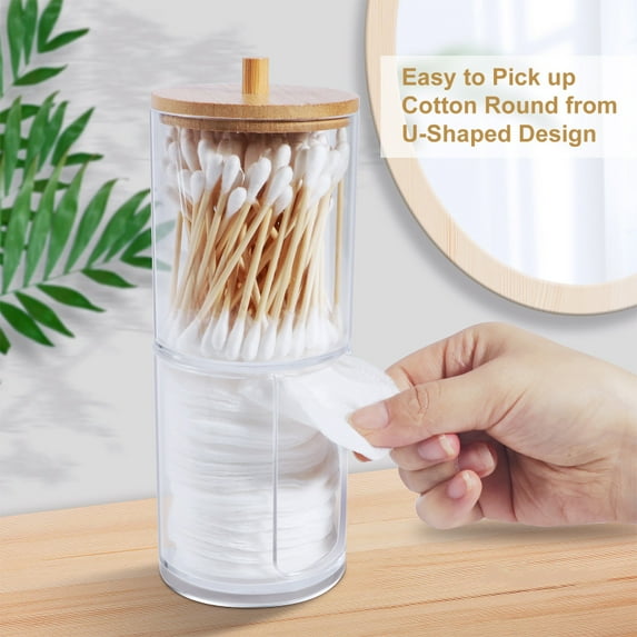 Duety Acrylic Qtip Holder Dispenser，Bathroom Accessories Organizer With Bamboo Lids For Bathroom Accessories Storage Organizer