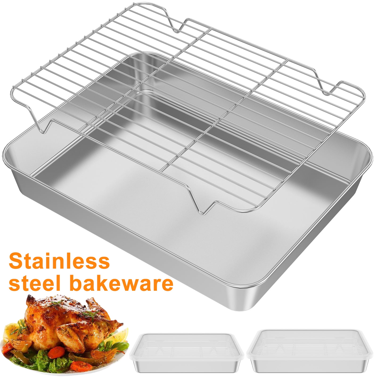 Duety Baking Tray with Rack and Lid Stainless Steel Oven Trays with