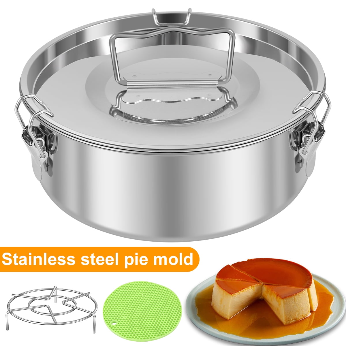 Hushee 2 Pieces Flan Pan Stainless Steel Flan Mold 7.5 x 2.95 Inch Round  Flan Maker Flan Baking Pan with Lids and 2 Spatulas for Baking Water Bath