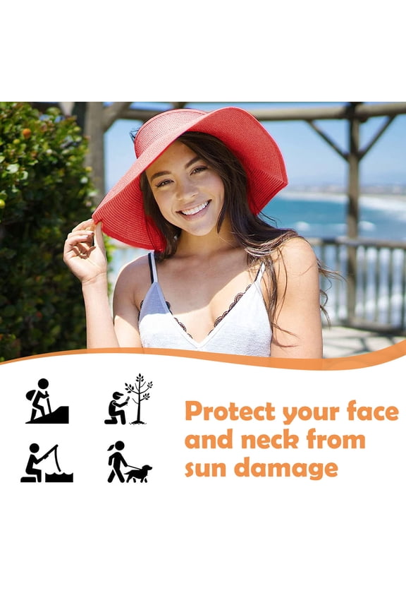 Floppy Sun Hat,Foldable Straw Sun Visors,Rollable Ladies Wide Brim Straw Sun Visor Hat Adjustable Topless Summer Beach Hat Roll-Up