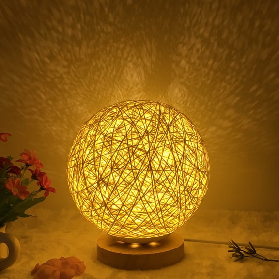 Duety LED Desk Lamp,Wood Table Lamp LED Sepak Takraw Table Lamp in Bedroom, Twine Weave Wood Table Lamp + Solid Wood, Warm Bedroom Decoration, Decorate Living Room Bedroom Study
