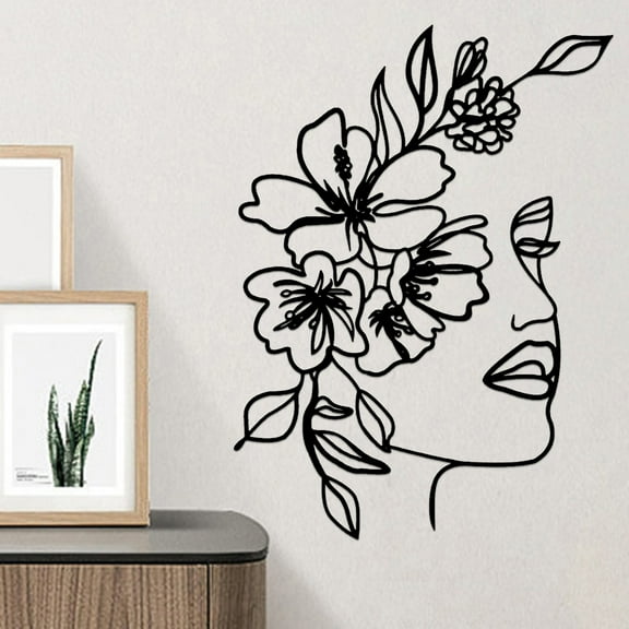 Duety Metal Line Art Wall Decoration,Metal Wall Art Abstract Woman Face Wall Art Line Décor Metal Flower Hanging Wall Art Minimalist Modern Wall Line for Bedroom Bathroom Living Room