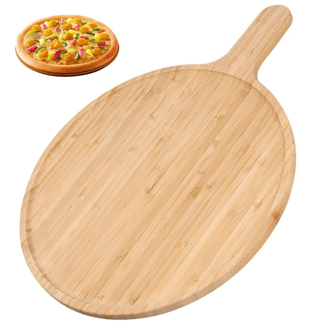 Duety Round Wooden Pizza Board with Hand Pizza Baking Tray Bamboo