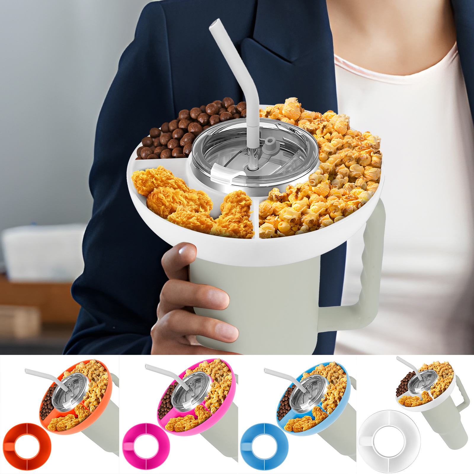 Duety Snack Bowl for 40oz Tumbler with Handle 3 Compartment Tumbler