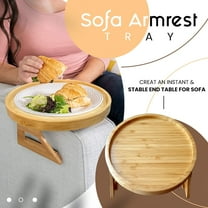 Sofa Arm Clip Table, Natural Bamboo Sofa Armrest Clip-On Tray Table Sofa Couch Arm Rest Organizer, Round