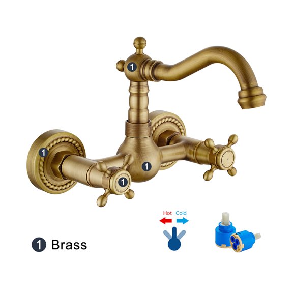Duety Traditional Kitchen Sink Taps Swivel Spout Cross Handles Wall Mounted