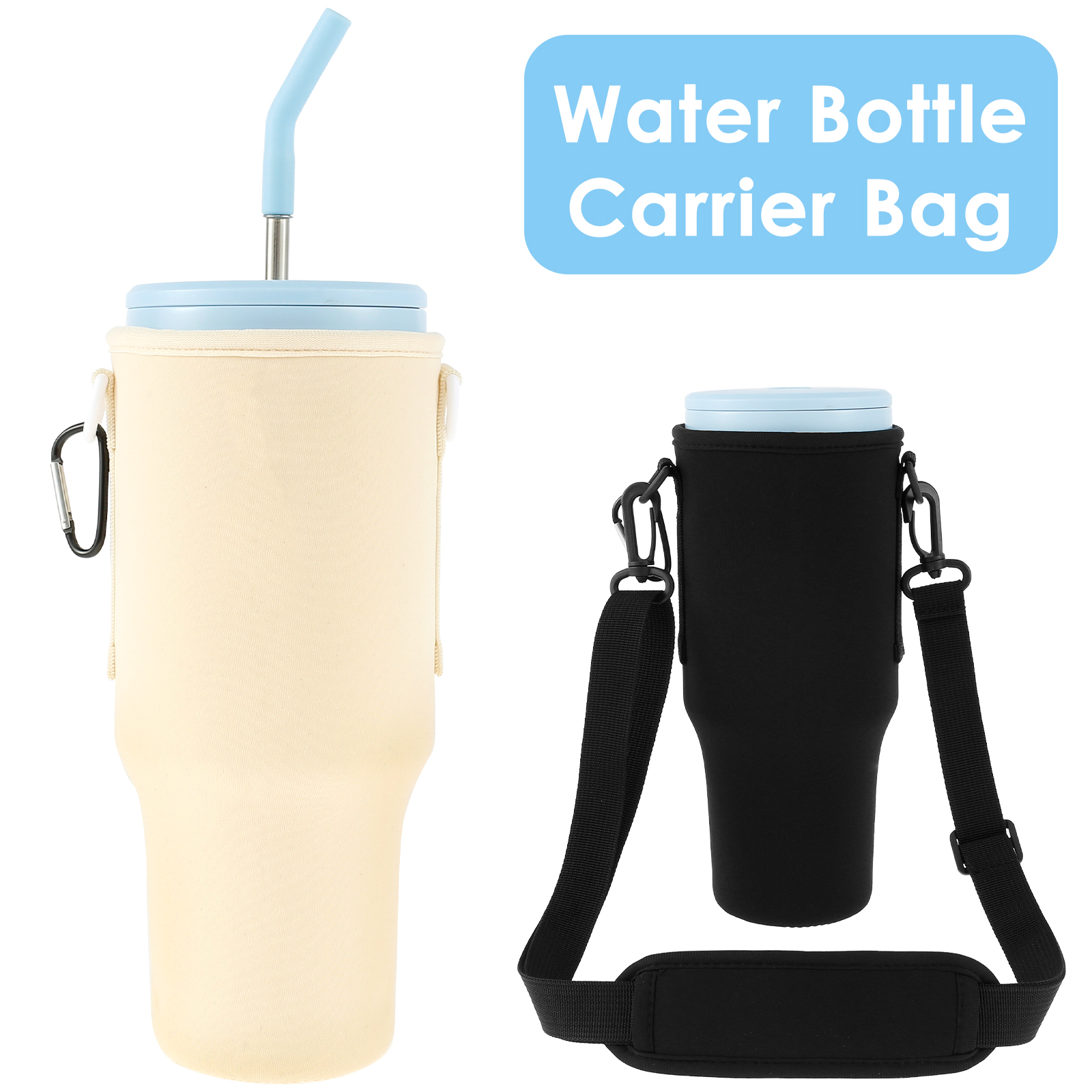 ZHMUYAOJY 3-Pack Water Bottle Holder With Shoulder Strap - Neoprene Carrier With Phone Pocket For Hiking, Camping