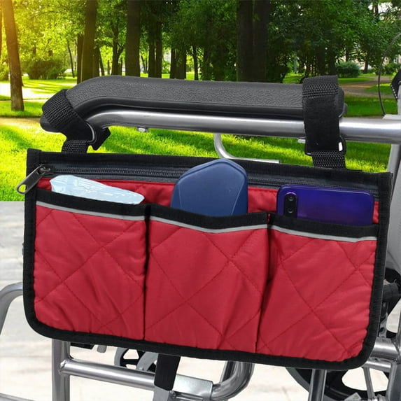 Duety Wheelchair Armrest Side Bag Walker Organizer Bag with Reflective Stripes Waterproof Storage Pouches for Any Wheelchair Mobility Scooter Walker Rollator Carry Accessories