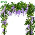 thumbnail image 1 of Duety Wisteria Artificial Flowers Garland， 2 Pcs Total 2M/7ft Artificial Wisteria Vine Silk Hanging Flower for Home Garden Outdoor Ceremony Wedding Arch Floral Decor(Purple), 1 of 10