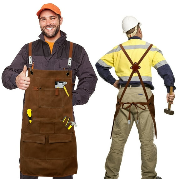Duety Woodworking Apron with 10 Tool Pockets Heavy Duty Work Apron Waterproof Canvas Workshop Tool Apron Housework Apron Shop Apron for Men Women Woodworker M-XXL