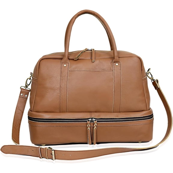 Duffel Bag for Men & Women, Genuine Weekender Travel Bag, Overnight Gym Bag with Strap, Carry- for Business & Outdoor Travel (WOMEN STYLO DUFFEL, camel brown, 16 Inch)