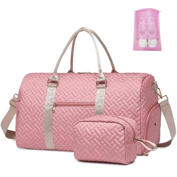 Duffel Bag Style2-Pink&Brown, Style2 Travel Weekender Carry On Overnight Gym Tote