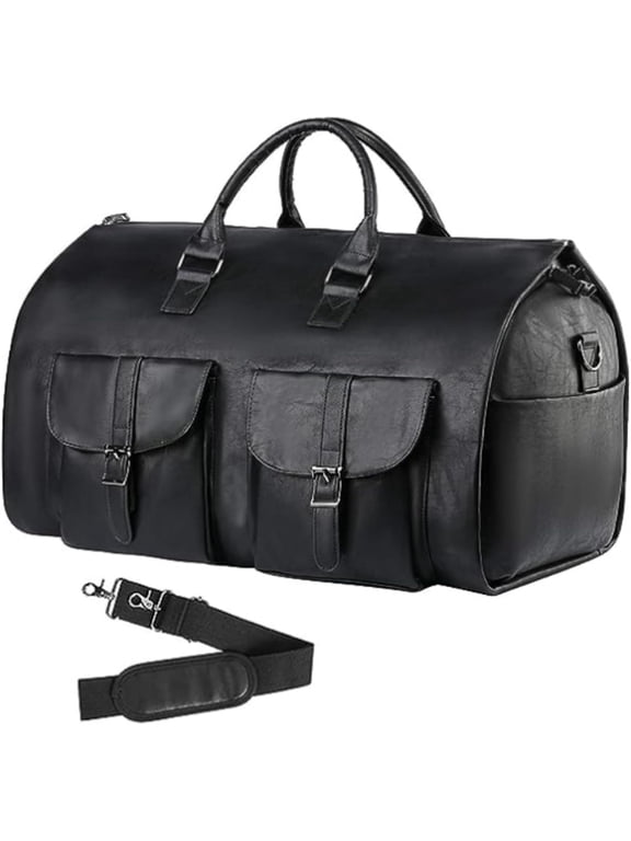 Duffel Bag for Travel: Convertible Duffle Garment Bag Weekender Travel Bag for Men Women, 23" Leather Overnight Carry on Bag with Shoe Compartment (Black)