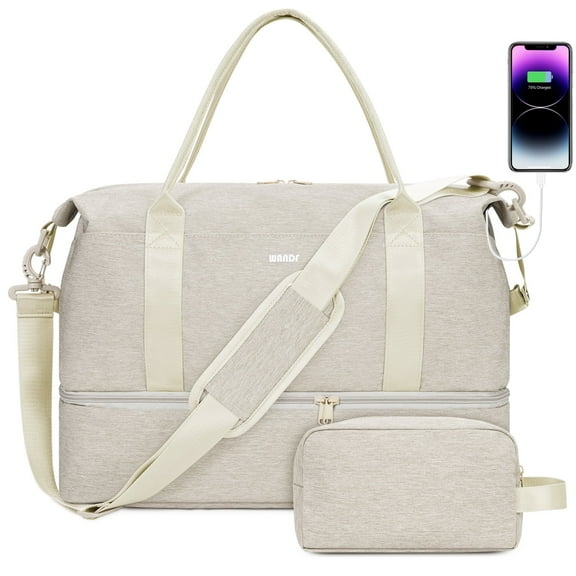 Beige Business Travel Bag with Toiletry Bag & Laundry Bag, 18x14x8 TSA Personal Item Tote Bag for Women with Shoe Compartment & Wet Pocket & USB Charging Port