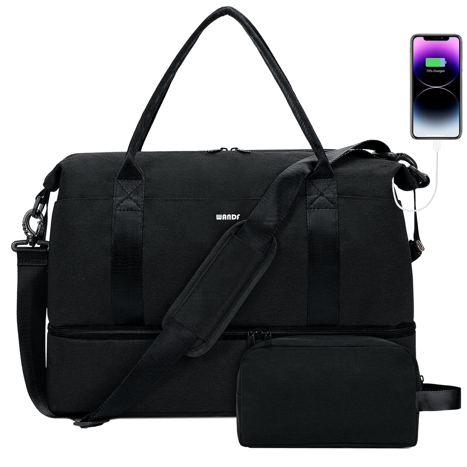 SportsNew Business Travel Bag with  Shoe Compartment  Wet Pocket ,TSA Carry on Personal Item Bag  18x14x8,Laptop Bag  with USB Charging Port, Gym Bag with Strip for Men Women(Black Bag)