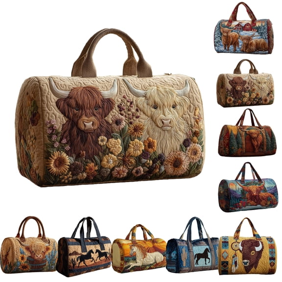 Duffel Bags for Traveling Women Purse Crossbody Women Cow Pattern Quilted Travel Bag, Embroidered Portable Tote for Personal Use, Stylish Carry Bag for Work, Outing, and Casual Travel