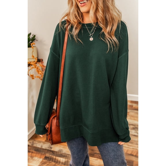Duffel Green Oversized Drop Shoulder Split Hem Sweatshirt