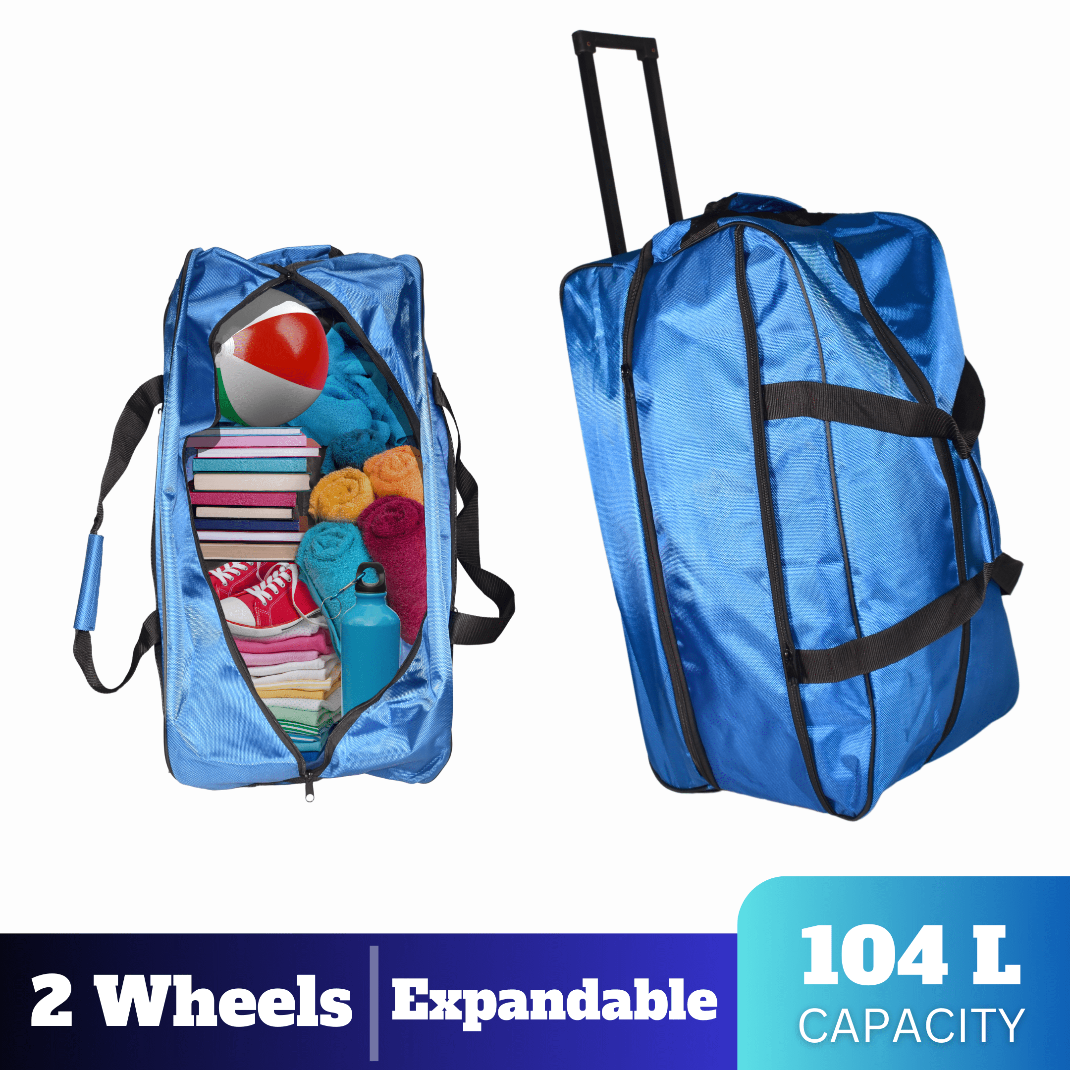 Duffle Bag Large 27.5 IN Polyester Wheeled for Weekender Moving Travel Blue