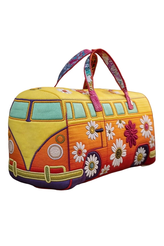 Duffle Bag for Men Women,Quilted Hippie Van Duffle Bag with Adjustable Padded Strap,Large Capaciy Bohemian Weekender Bag for Gym Yoga Dance and Overnight Stays