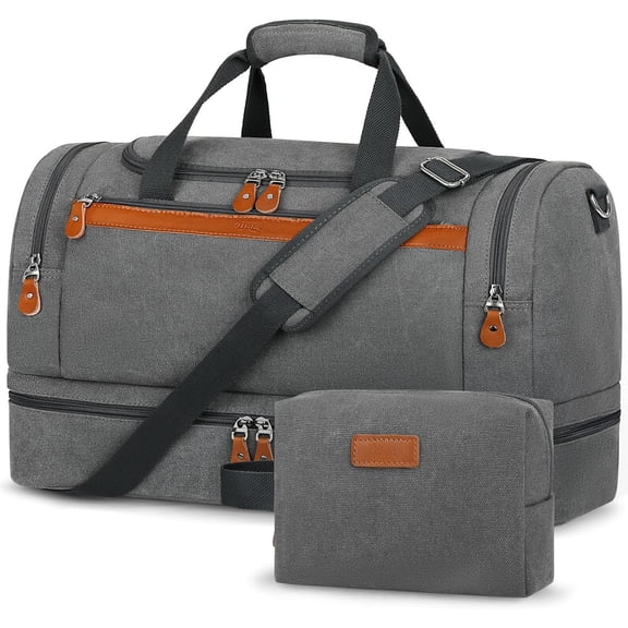 Duffle Bag for Travel, Expandable 50L Canvas Weekender Bag, Overnight Bag Travel Duffel Bag for Men Carry On Luggage with Removable  Strap, Durable & Water-Resistant