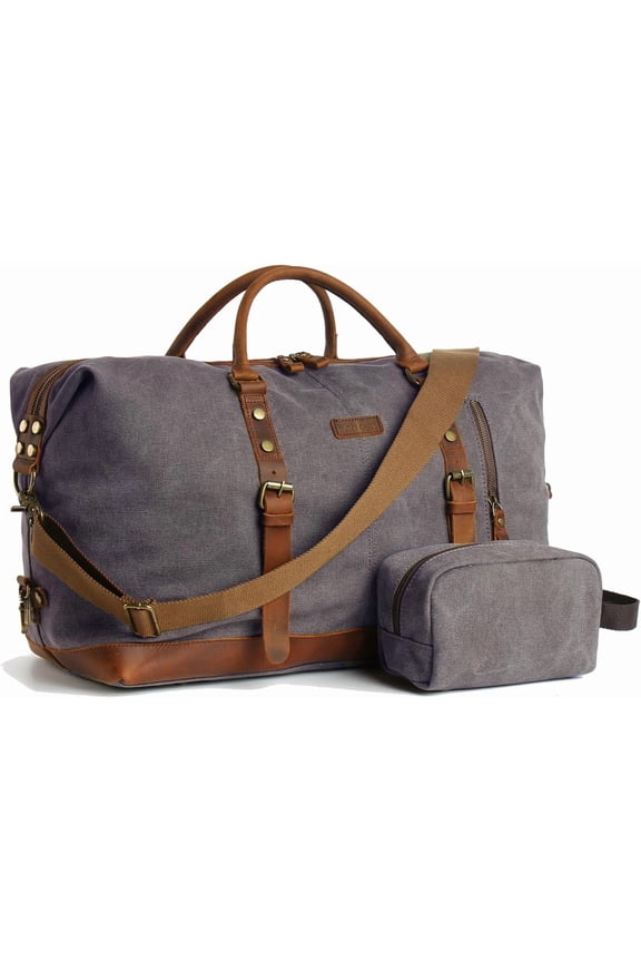 Duffle Bag for Men Travel Leather Canvas Weekender Bag Overnight Bag with Toiletry Bag