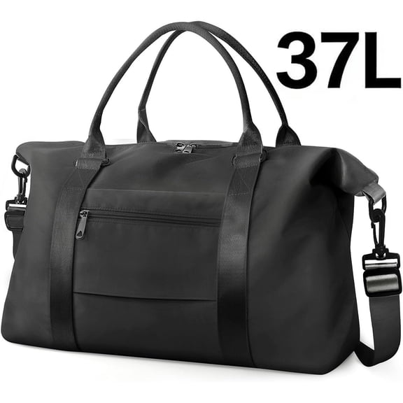 Duffle Bag for Travel, 37L Expendable Carry on Weekender Duffel, Lightweight Personal Item Bag - Black