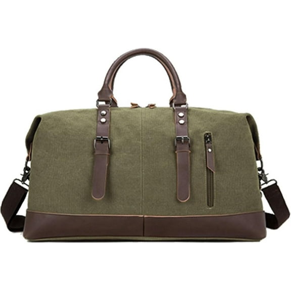 Duffle Bag for Travel 42L Canvas Duffel Bag Carry on Genuine Leather Overnight Weekender Bag for Men