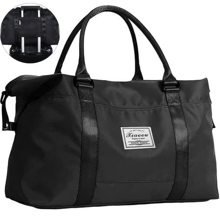 XUEYU 37L Travel Duffle Bag, Carry On Weekender Bag with Wet Dry Pocket and Trolley Sleeve, Black