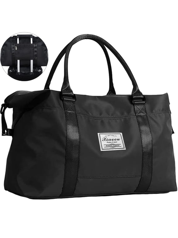 37L Travel Duffle Bag, Carry On Weekender Bag with Wet Dry Pocket and Trolley Sleeve, Black