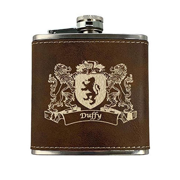 Duffy Irish Coat of Arms Leather Flask - Rustic Brown