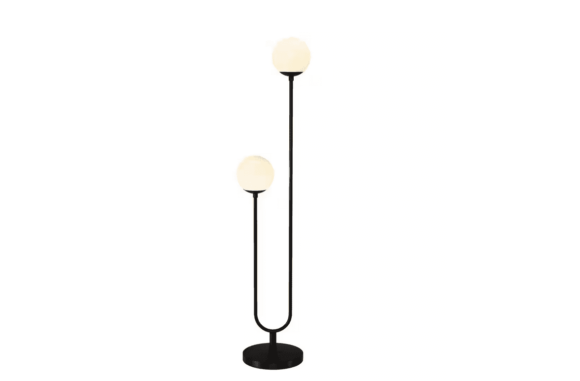 Art Deco-Inspired Blackened Bronze Floor Lamp with White Milk Glass