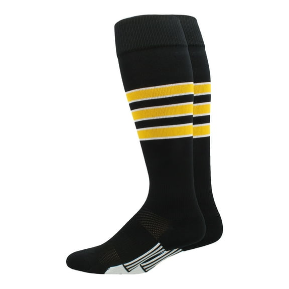 MadSportsStuff Dugout 3-Stripe Softball Socks - Black/Gold/White, X-Large