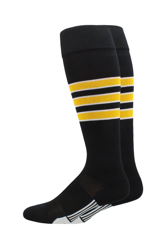 Dugout 3-Stripe Softball Socks - Black/Gold/White, X-Large