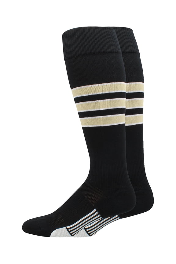 Dugout 3-Stripe Softball Socks - Black/Vegas Gold/White, Small