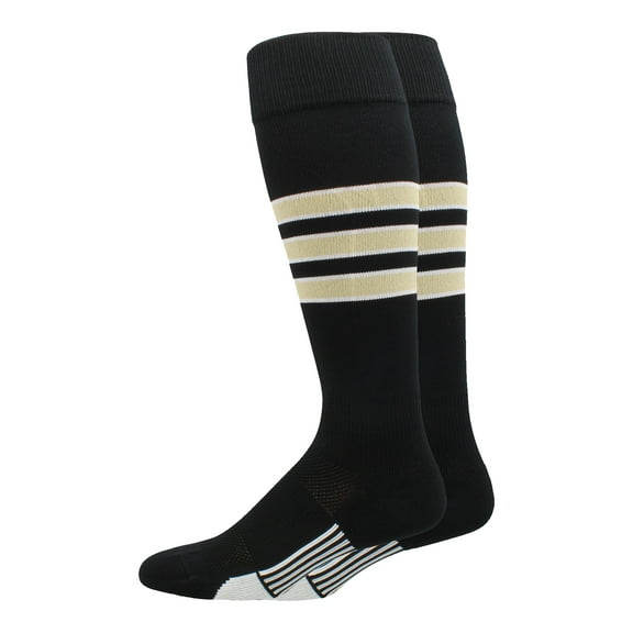 Dugout 3 Stripe Baseball Socks (Black/Vegas Gold/White, X-Large)
