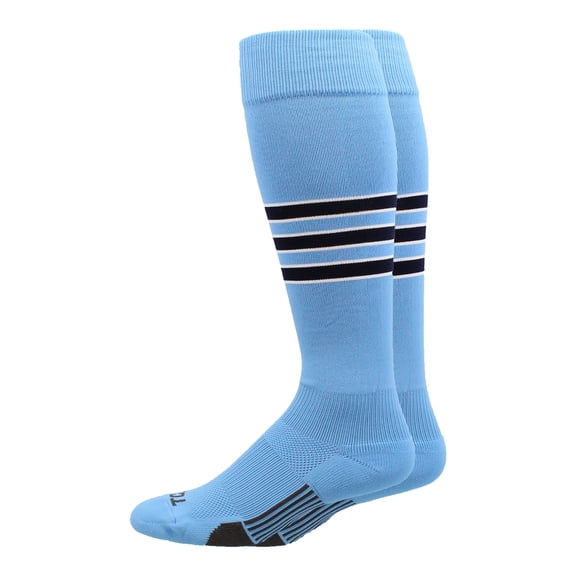 MadSportsStuff Dugout 3-Stripe Softball Socks - Columbia Blue/Navy/White, Medium
