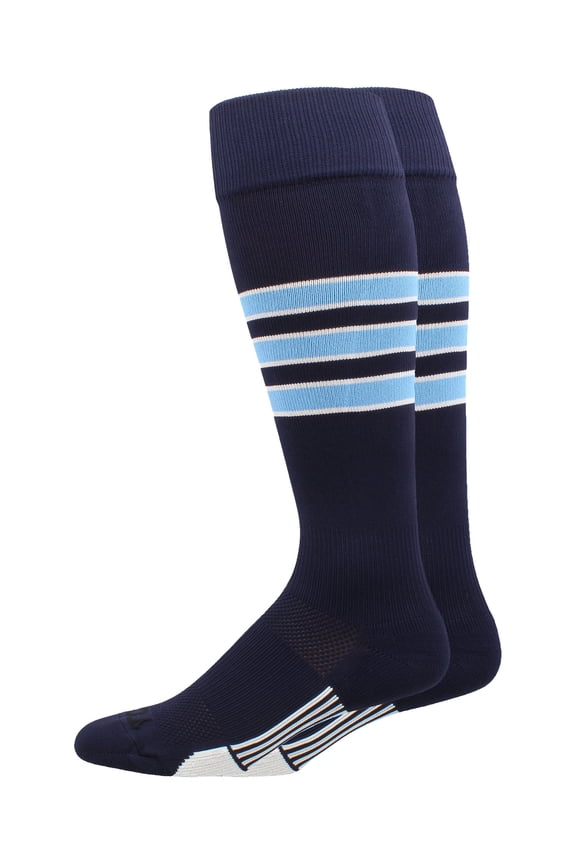 Dugout 3-Stripe Softball Socks - Navy/Columbia Blue/White, Large