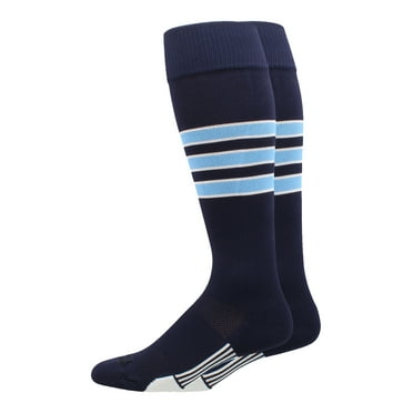 Dugout 3 Stripe Baseball Socks (Navy/Columbia Blue/White, X-Large)