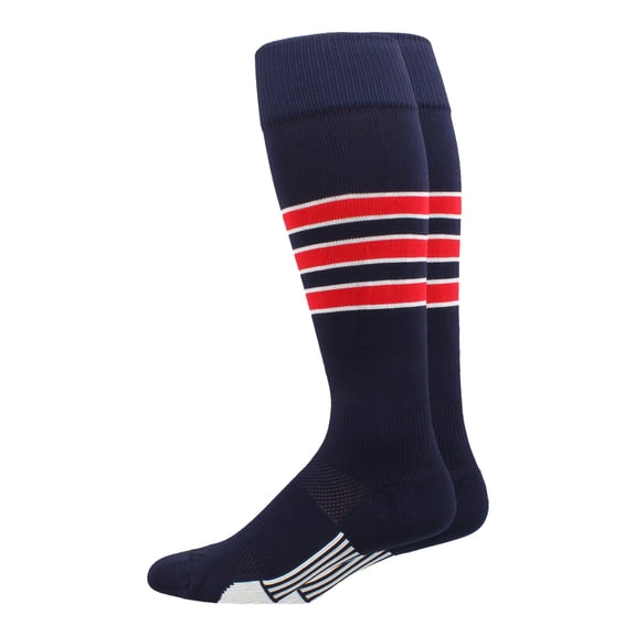 MadSportsStuff Dugout Striped Baseball Socks - Navy/Red (Scarlet)/White, X-Large