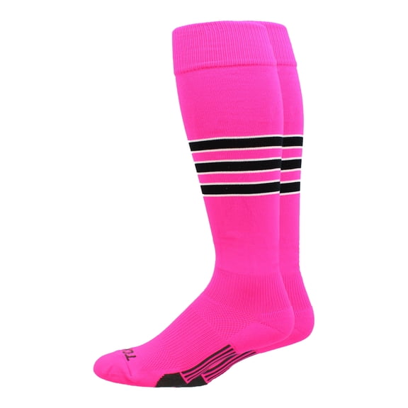 MadSportsStuff Dugout 3-Stripe Softball Socks - Neon Pink/Black/White, Medium