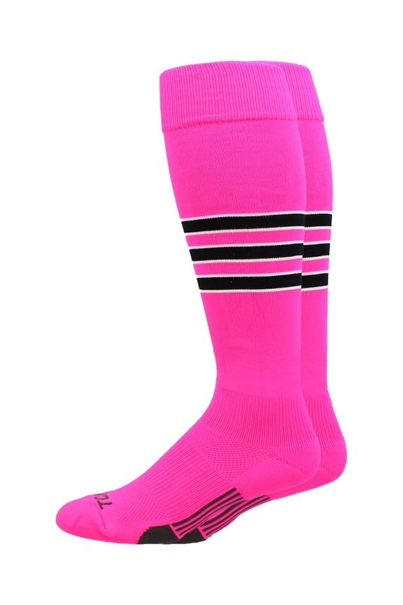 Dugout 3-Stripe Softball Socks - Neon Pink/Black/White, Small